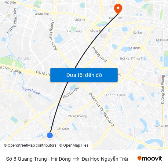 Số 8 Quang Trung - Hà Đông to Đại Học Nguyễn Trãi map