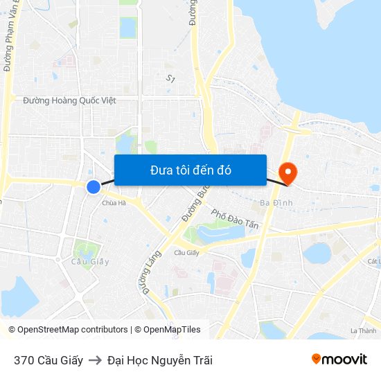 370 Cầu Giấy to Đại Học Nguyễn Trãi map