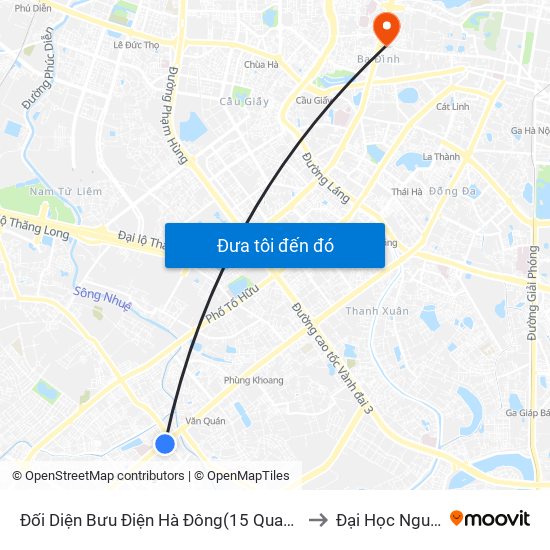 Đối Diện Bưu Điện Hà Đông(15 Quang Trung Hà Đông) to Đại Học Nguyễn Trãi map