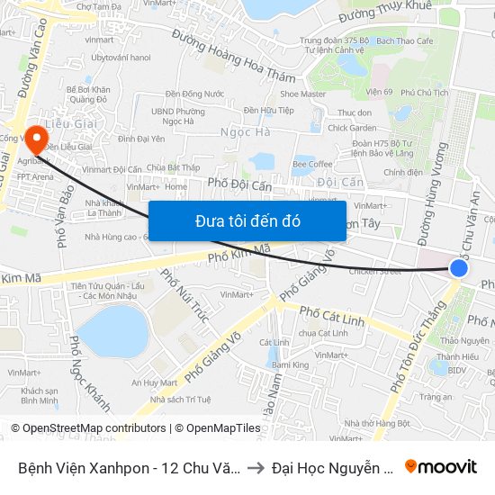 Bệnh Viện Xanhpon - 12 Chu Văn An to Đại Học Nguyễn Trãi map