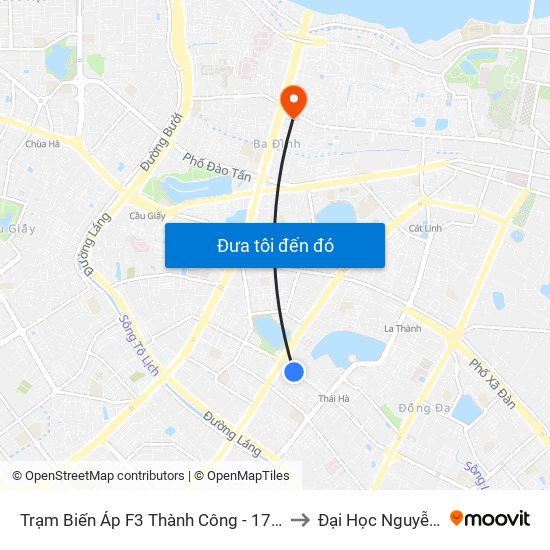 Trạm Biến Áp F3 Thành Công - 171 Thái Hà to Đại Học Nguyễn Trãi map