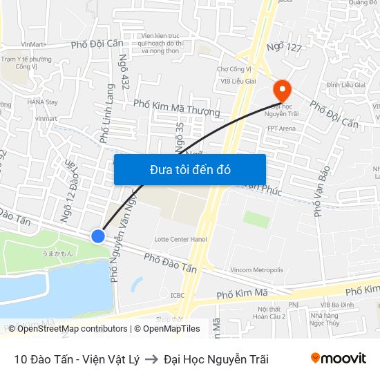 10 Đào Tấn - Viện Vật Lý to Đại Học Nguyễn Trãi map
