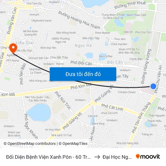 Đối Diện Bệnh Viện Xanh Pôn - 60 Trần Phú (Bộ Tư Pháp) to Đại Học Nguyễn Trãi map