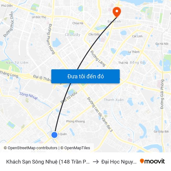 Khách Sạn Sông Nhuệ (148 Trần Phú- Hà Đông) to Đại Học Nguyễn Trãi map