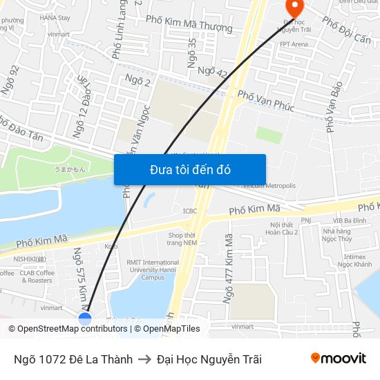 Ngõ 1072 Đê La Thành to Đại Học Nguyễn Trãi map