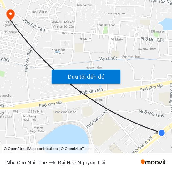 Nhà Chờ Núi Trúc to Đại Học Nguyễn Trãi map