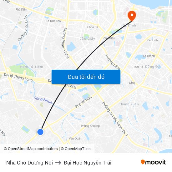 Nhà Chờ Dương Nội to Đại Học Nguyễn Trãi map