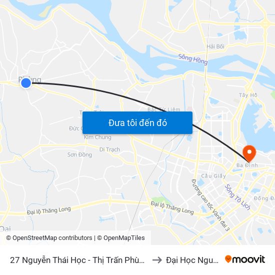 27 Nguyễn Thái Học - Thị Trấn Phùng - Đan Phượng to Đại Học Nguyễn Trãi map