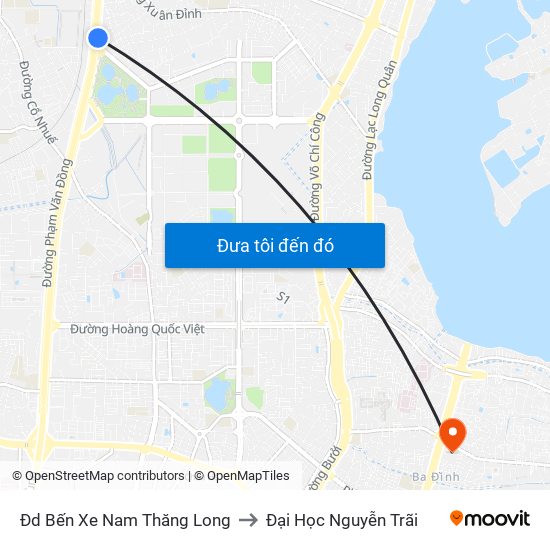 Đd Bến Xe Nam Thăng Long to Đại Học Nguyễn Trãi map