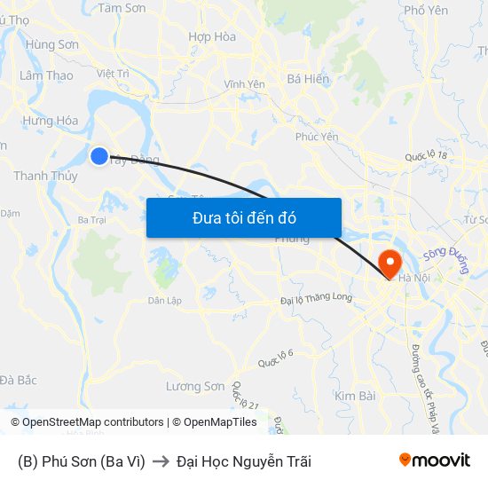 (B) Phú Sơn (Ba Vì) to Đại Học Nguyễn Trãi map