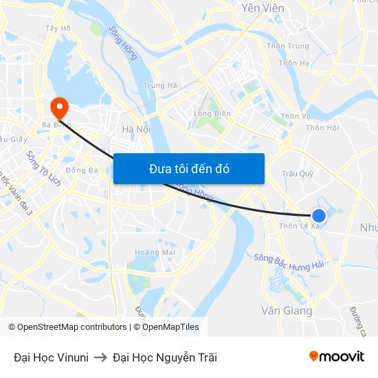 Đại Học Vinuni to Đại Học Nguyễn Trãi map