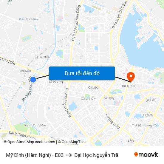 Mỹ Đình (Hàm Nghi) - E03 to Đại Học Nguyễn Trãi map