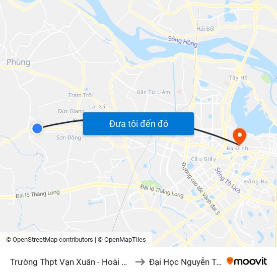 Trường Thpt Vạn Xuân - Hoài Đức to Đại Học Nguyễn Trãi map