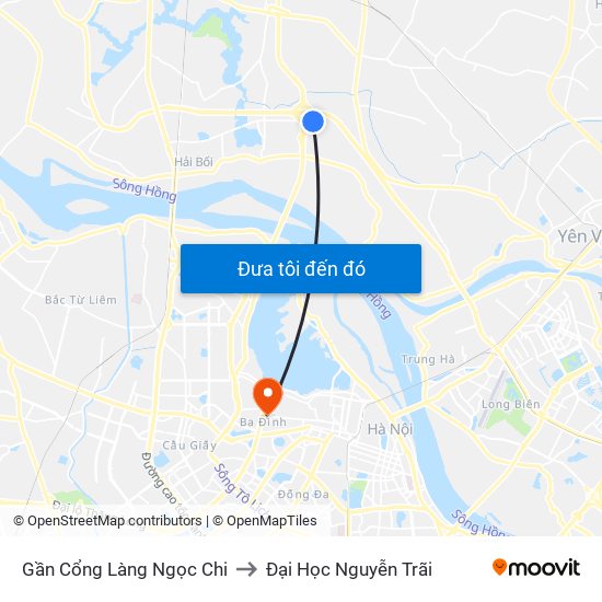 Gần Cổng Làng Ngọc Chi to Đại Học Nguyễn Trãi map