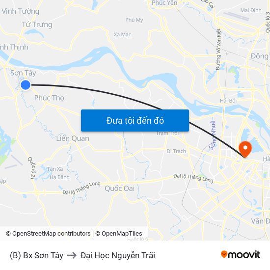 (B) Bx Sơn Tây to Đại Học Nguyễn Trãi map