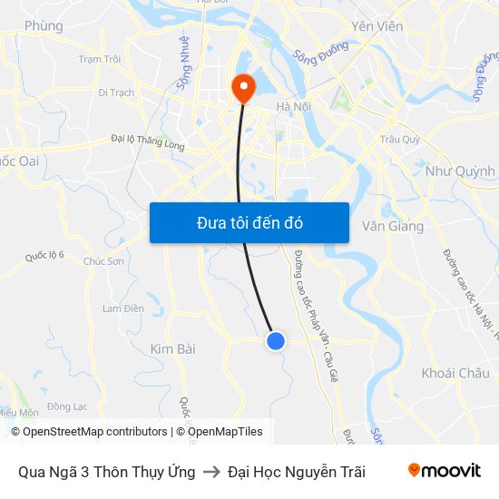 Qua Ngã 3 Thôn Thụy Ứng to Đại Học Nguyễn Trãi map