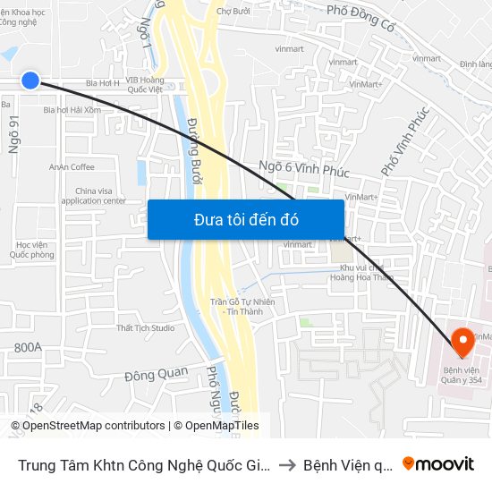 Trung Tâm Khtn Công Nghệ Quốc Gia - 18 Hoàng Quốc Việt to Bệnh Viện quân y 354 map