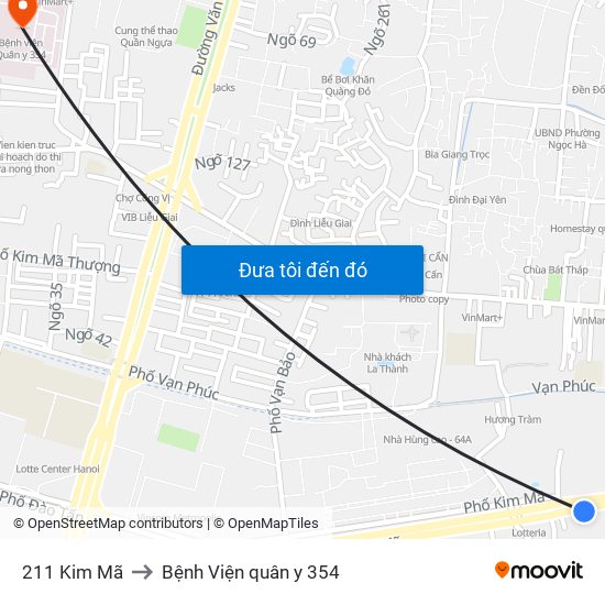 211 Kim Mã to Bệnh Viện quân y 354 map