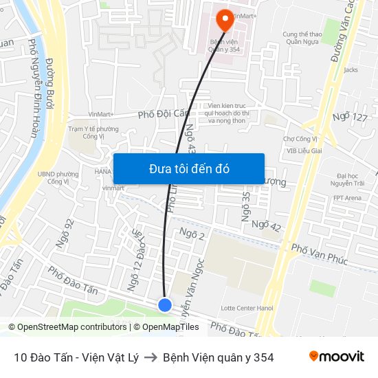 10 Đào Tấn - Viện Vật Lý to Bệnh Viện quân y 354 map