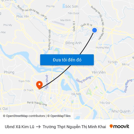 Ubnd Xã Kim Lũ to Trường Thpt Nguyễn Thị Minh Khai map