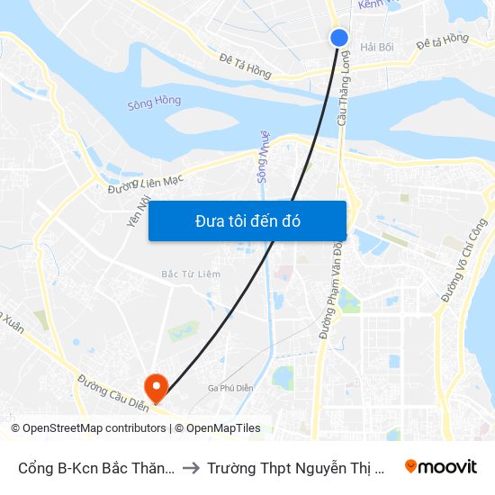 Cổng B-Kcn Bắc Thăng Long to Trường Thpt Nguyễn Thị Minh Khai map