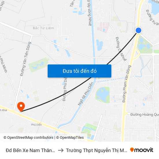 Đd Bến Xe Nam Thăng Long to Trường Thpt Nguyễn Thị Minh Khai map