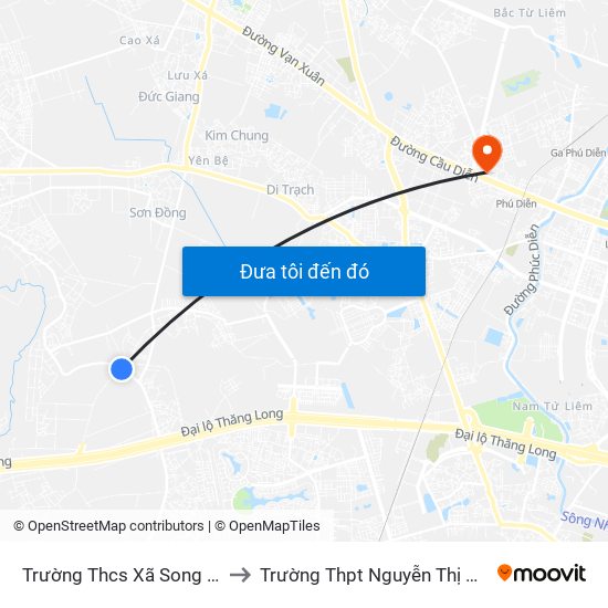 Trường Thcs Xã Song Phương to Trường Thpt Nguyễn Thị Minh Khai map