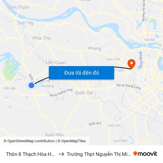 Thôn 8 Thạch Hòa Hòa Lạc to Trường Thpt Nguyễn Thị Minh Khai map