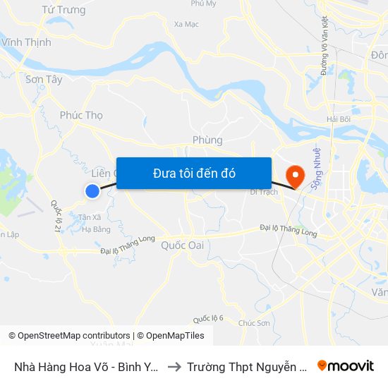 Nhà Hàng Hoa Võ - Bình Yên - Thạch Thất to Trường Thpt Nguyễn Thị Minh Khai map