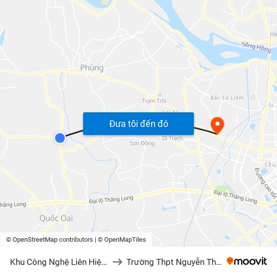 Khu Công Nghệ Liên Hiệp Phúc Thọ to Trường Thpt Nguyễn Thị Minh Khai map