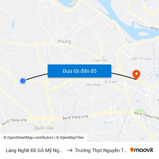 Làng Nghề Đồ Gỗ Mỹ Nghệ Thạch Thất to Trường Thpt Nguyễn Thị Minh Khai map