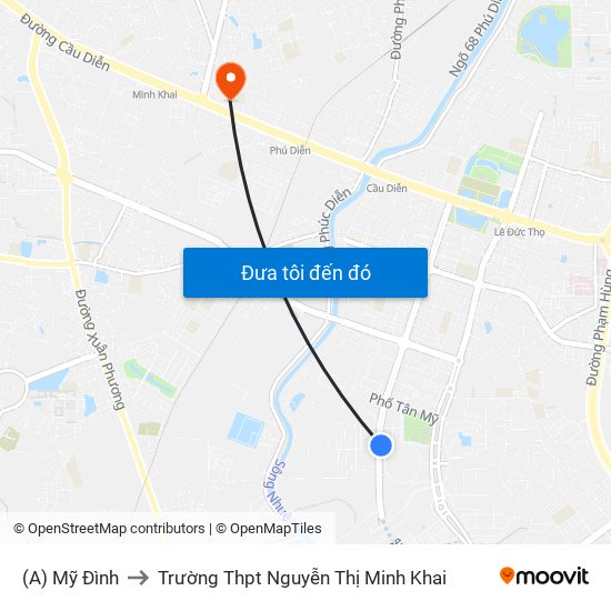 (A) Mỹ Đình to Trường Thpt Nguyễn Thị Minh Khai map