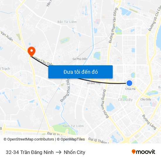 32-34 Trần Đăng Ninh to Nhổn City map