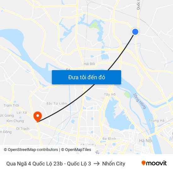 Qua Ngã 4 Quốc Lộ 23b - Quốc Lộ 3 to Nhổn City map