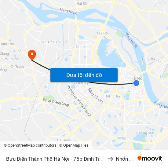 Bưu Điện Thành Phố Hà Nội - 75b Đinh Tiên Hoàng to Nhổn City map