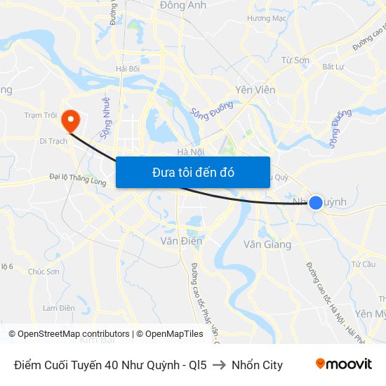 Điểm Cuối Tuyến 40 Như Quỳnh - Ql5 to Nhổn City map