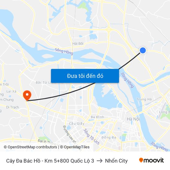 Cây Đa Bác Hồ - Km 5+800 Quốc Lộ 3 to Nhổn City map