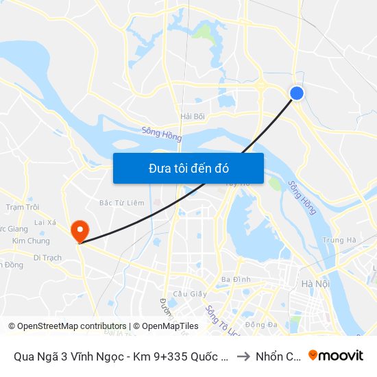 Qua Ngã 3 Vĩnh Ngọc - Km 9+335 Quốc Lộ 3 to Nhổn City map