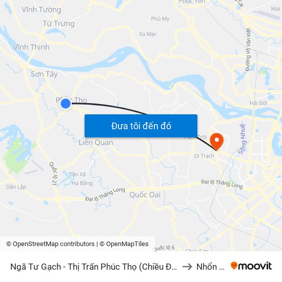 Ngã Tư Gạch - Thị Trấn Phúc Thọ (Chiều Đi Yên Nghĩa) to Nhổn City map