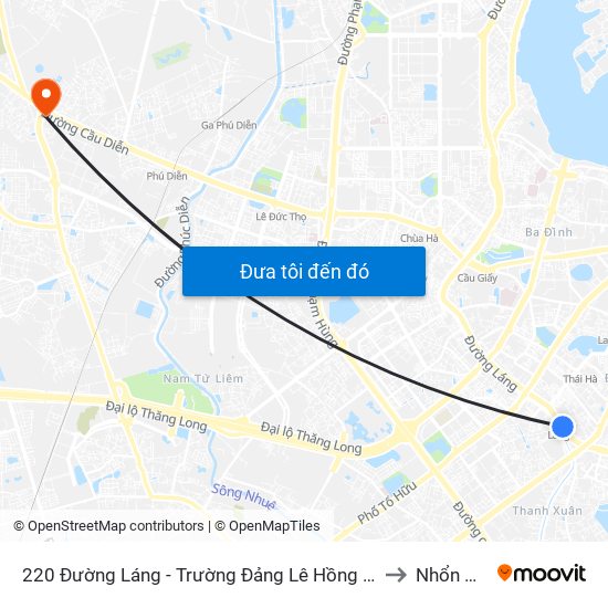 220 Đường Láng - Trường Đảng Lê Hồng Phong to Nhổn City map