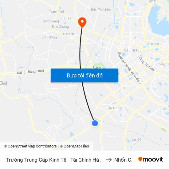 Trường Trung Cấp Kinh Tế - Tài Chính Hà Nội to Nhổn City map