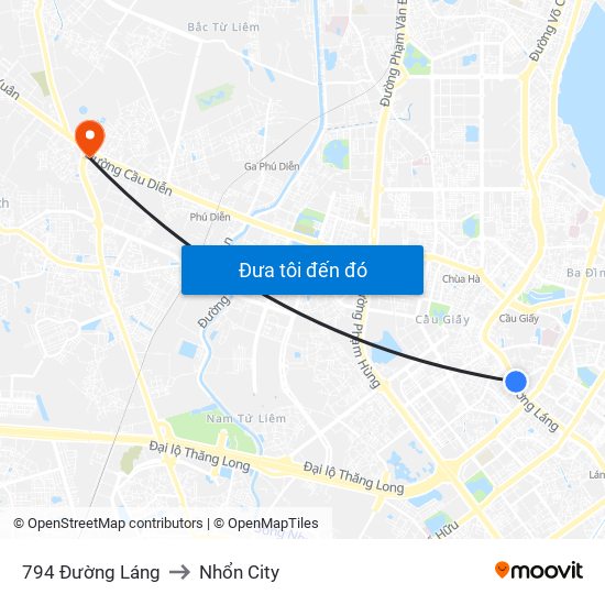 794 Đường Láng to Nhổn City map