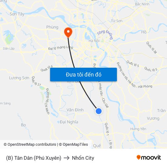 (B) Tân Dân (Phú Xuyên) to Nhổn City map