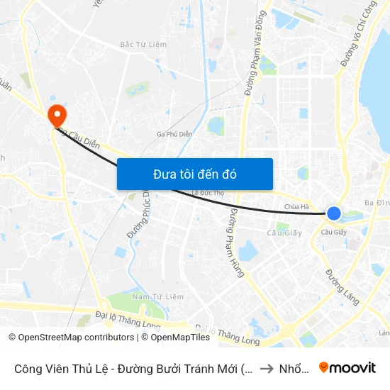 Công Viên Thủ Lệ - Đường Bưởi Tránh Mới (Gần Ngõ 32 Đường Bưởi) to Nhổn City map