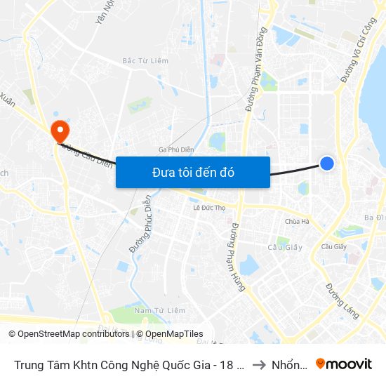 Trung Tâm Khtn Công Nghệ Quốc Gia - 18 Hoàng Quốc Việt to Nhổn City map