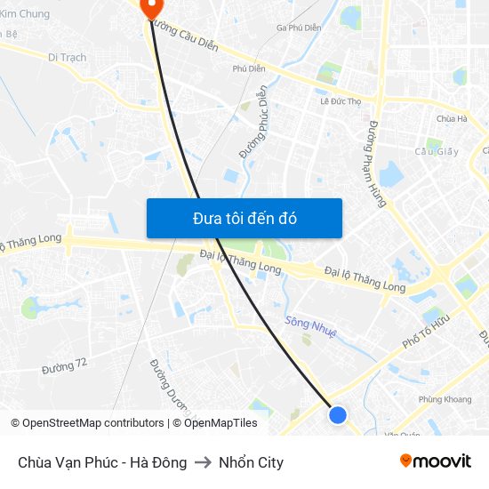 Chùa Vạn Phúc - Hà Đông to Nhổn City map