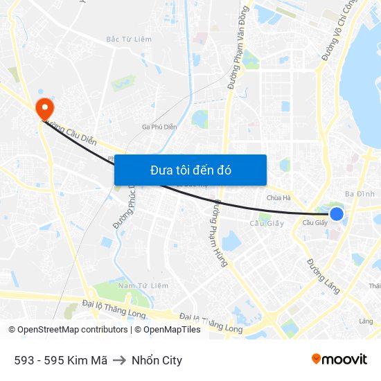 593 - 595 Kim Mã to Nhổn City map