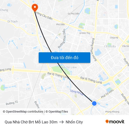 Qua Nhà Chờ Brt Mỗ Lao 30m to Nhổn City map