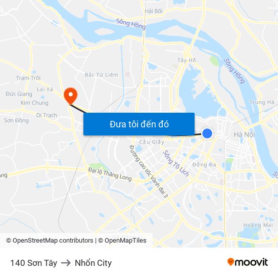 140 Sơn Tây to Nhổn City map