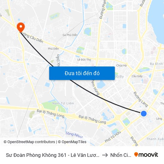 Sư Đoàn Phòng Không 361 - Lê Văn Lương to Nhổn City map